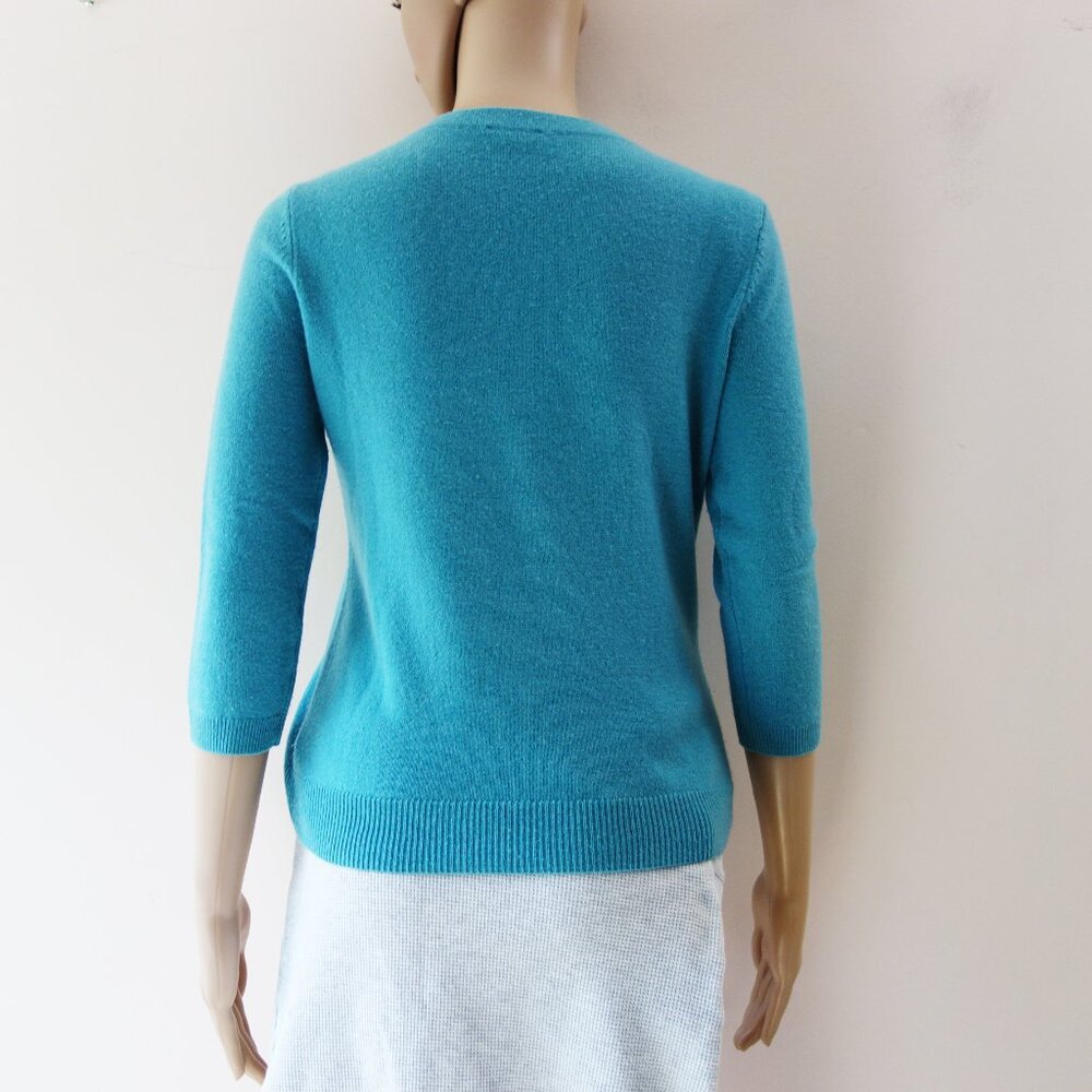 Talbots Aqua Blue Pure Cashmere 100% Crewneck Sweater 3/4 Sleeves (S Petite) EUC - Picture 6 of 10
